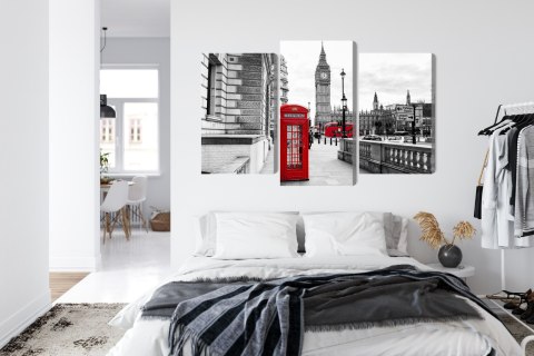 Obraz Wieloczęściowy Londyńska Budka Telefoniczna I Big Ben Canvas 120x80 LBS-2145-C120-80_1X40-80_2X40-60