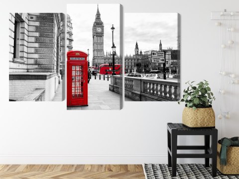 Obraz Wieloczęściowy Londyńska Budka Telefoniczna I Big Ben Canvas 120x80 LBS-2145-C120-80_1X40-80_2X40-60