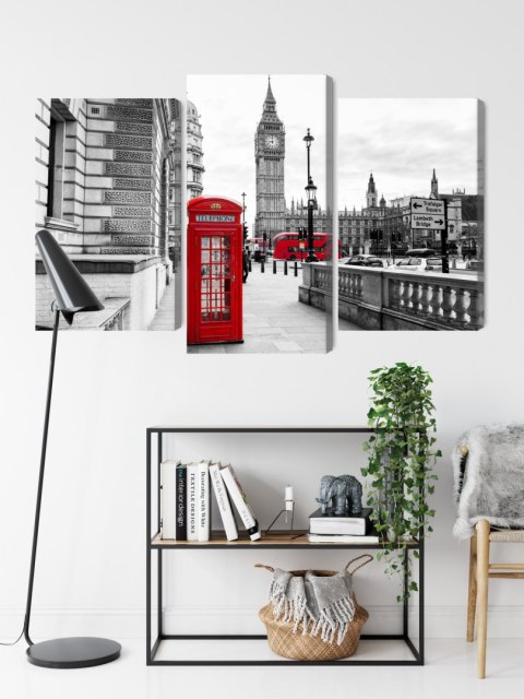 Obraz Wieloczęściowy Londyńska Budka Telefoniczna I Big Ben Canvas 120x80 LBS-2145-C120-80_1X40-80_2X40-60