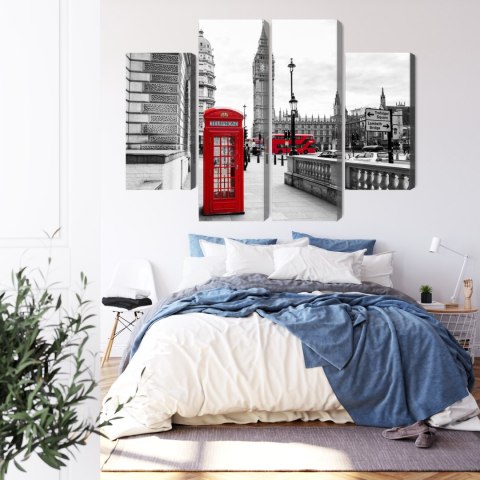 Obraz Wieloczęściowy Londyńska Budka Telefoniczna I Big Ben Canvas 80x60 LBS-2146-C80-60_2X20-60_2X20-40