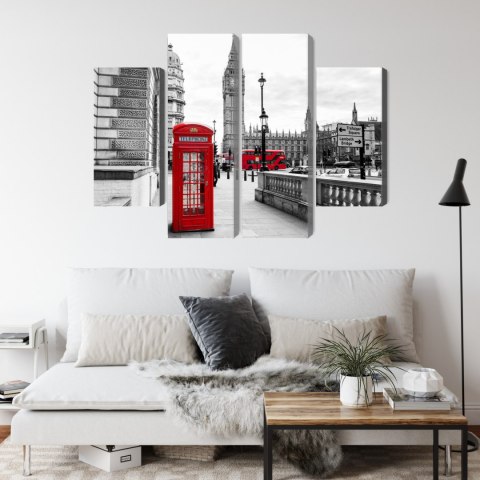 Obraz Wieloczęściowy Londyńska Budka Telefoniczna I Big Ben Canvas 80x60 LBS-2146-C80-60_2X20-60_2X20-40
