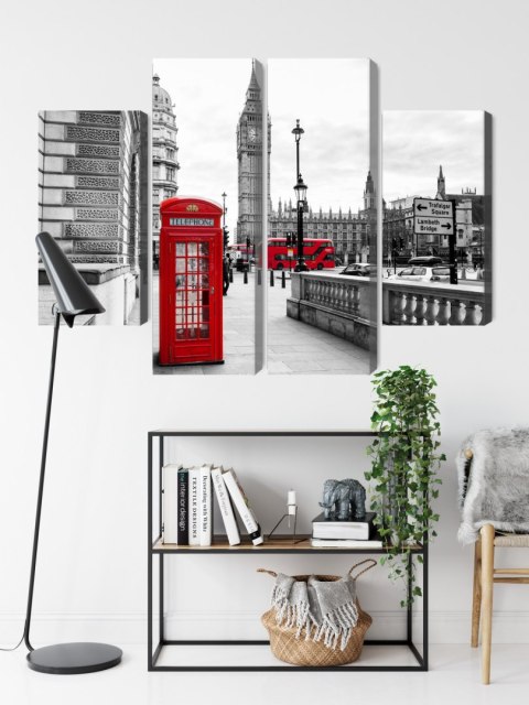 Obraz Wieloczęściowy Londyńska Budka Telefoniczna I Big Ben Canvas 80x60 LBS-2146-C80-60_2X20-60_2X20-40