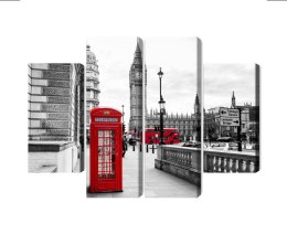 Obraz Wieloczęściowy Londyńska Budka Telefoniczna I Big Ben Canvas Naturalny 80x60 LBS-2146-NC80-60_2X20-60_2X20-40