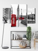 Obraz Wieloczęściowy Londyńska Budka Telefoniczna I Big Ben Canvas Naturalny 80x60 LBS-2146-NC80-60_2X20-60_2X20-40