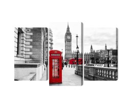 Obraz Wieloczęściowy Londyńska Budka Telefoniczna I Big Ben Canvas Naturalny 90x60 LBS-2145-NC90-60_1X30-60_2X30-45