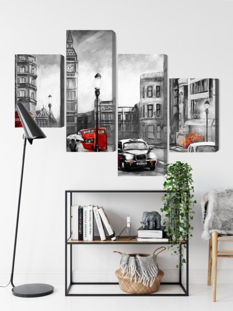 Obraz Wieloczęściowy Widok Ulicy Londynu Canvas Naturalny 80x50 LBS-2182-NC80-50_2X20-50_2X20-30