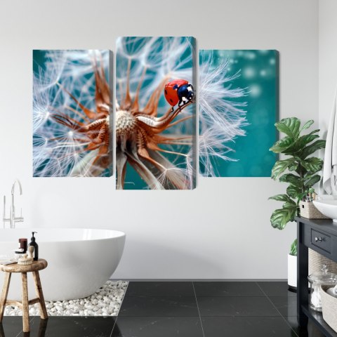Obraz Wieloczęściowy Biedronka Na Mniszku Lekarskim W Skali Makro Canvas Naturalny 90x60 LBS-3952-NC90-60_1X30-60_2X30-45