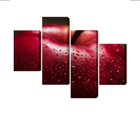 Obraz Wieloczęściowy Czerwone Jabłko W Skali Makro Canvas 120x75 LBS-3901-C120-75_2X30-75_2X30-45