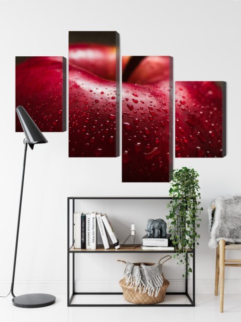 Obraz Wieloczęściowy Czerwone Jabłko W Skali Makro Canvas Naturalny 80x50 LBS-3901-NC80-50_2X20-50_2X20-30