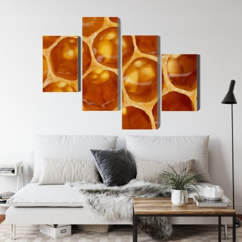 Obraz Wieloczęściowy Plaster Miodu W Skali Makro Canvas Naturalny 80x50 LBS-3736-NC80-50_2X20-50_2X20-30