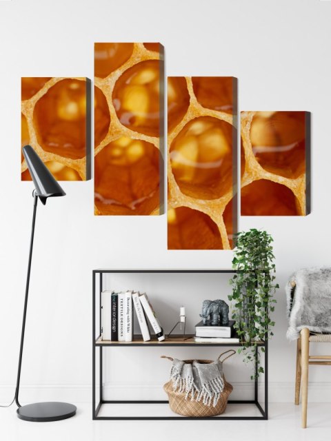 Obraz Wieloczęściowy Plaster Miodu W Skali Makro Canvas Naturalny 80x50 LBS-3736-NC80-50_2X20-50_2X20-30