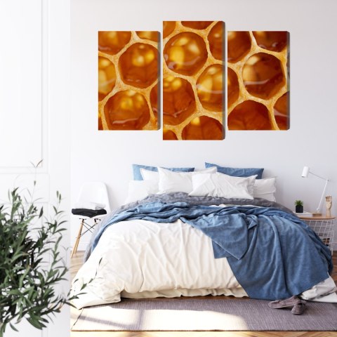 Obraz Wieloczęściowy Plaster Miodu W Skali Makro Canvas Naturalny 90x60 LBS-3734-NC90-60_1X30-60_2X30-45