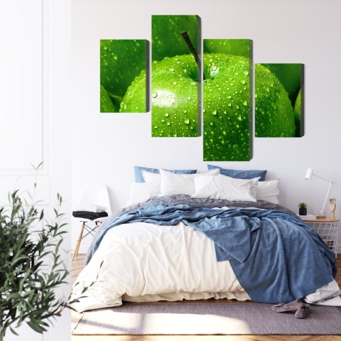Obraz Wieloczęściowy Zielone Jabłka W Skali Makro Canvas 120x75 LBS-3931-C120-75_2X30-75_2X30-45