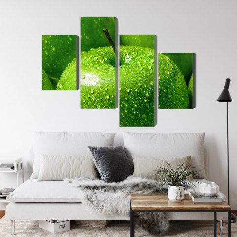 Obraz Wieloczęściowy Zielone Jabłka W Skali Makro Canvas 120x75 LBS-3931-C120-75_2X30-75_2X30-45
