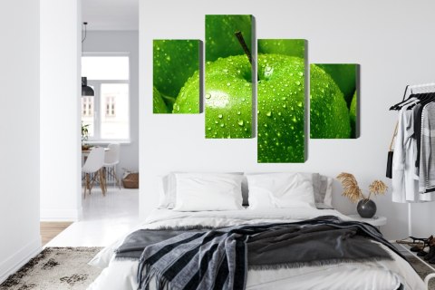 Obraz Wieloczęściowy Zielone Jabłka W Skali Makro Canvas 120x75 LBS-3931-C120-75_2X30-75_2X30-45