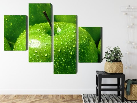 Obraz Wieloczęściowy Zielone Jabłka W Skali Makro Canvas 120x75 LBS-3931-C120-75_2X30-75_2X30-45