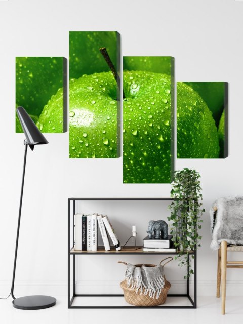 Obraz Wieloczęściowy Zielone Jabłka W Skali Makro Canvas 120x75 LBS-3931-C120-75_2X30-75_2X30-45