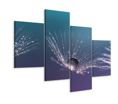 Obraz Wieloczęściowy Krople Wody Na Nasionach Mniszka Lekarskiego W Skali Makro Canvas 120x75 LBS-3696-C120-75_2X30-75_2X30-45