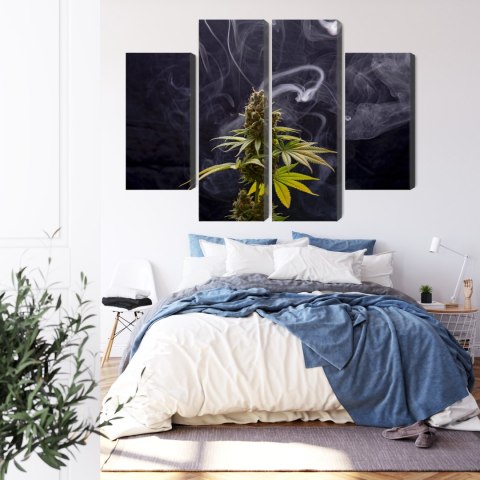 Obraz Wieloczęściowy Roślina Konopi Na Zadymionym Tle Canvas Naturalny 80x60 LBS-3970-NC80-60_2X20-60_2X20-40