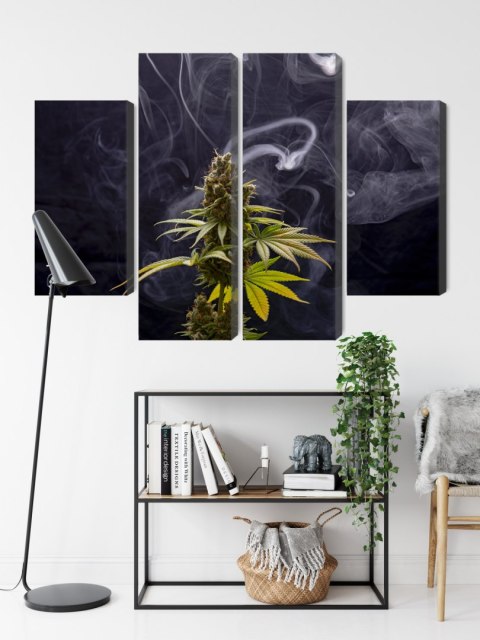 Obraz Wieloczęściowy Roślina Konopi Na Zadymionym Tle Canvas Naturalny 80x60 LBS-3970-NC80-60_2X20-60_2X20-40