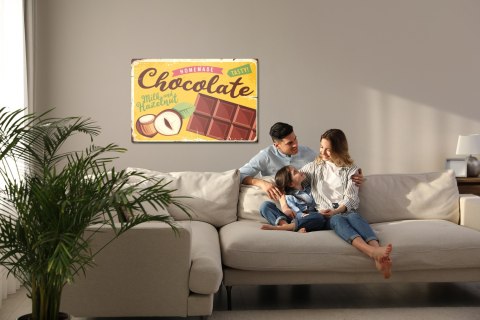 Obraz Na Płótnie Czekolada Z Orzechami I Napisem Retro Canvas Naturalny 100x70 LB-2912-NC100-70