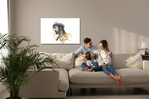 Obraz Na Płótnie Jezus Namalowany Akwarelą Canvas Naturalny 100x70 LB-2534-NC100-70