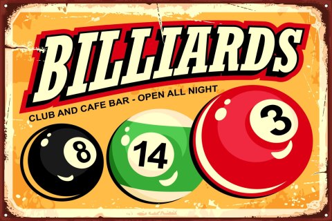 Obraz Na Płótnie Kule Bilardowe I Napis Retro Canvas Naturalny 100x70 LB-2917-NC100-70