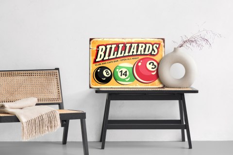Obraz Na Płótnie Kule Bilardowe I Napis Retro Canvas Naturalny 100x70 LB-2917-NC100-70