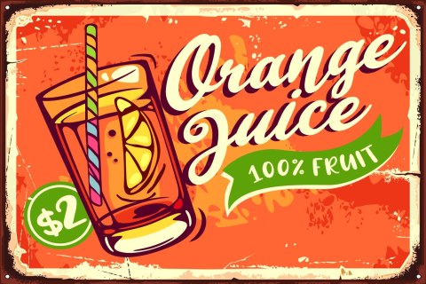 Obraz Na Płótnie Sok Pomarańczowy I Napis Retro Canvas Naturalny 100x70 LB-2918-NC100-70