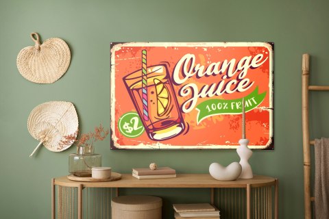 Obraz Na Płótnie Sok Pomarańczowy I Napis Retro Canvas Naturalny 100x70 LB-2918-NC100-70