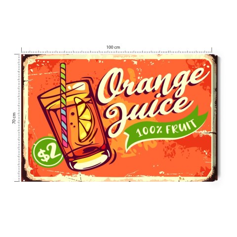Obraz Na Płótnie Sok Pomarańczowy I Napis Retro Canvas Naturalny 100x70 LB-2918-NC100-70