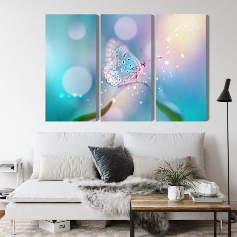 Obraz Wieloczęściowy Delikatny Motyl Na Źdźble Trawy W Skali Makro Canvas 120x80 LBS-3963-C120-80_3X40-80