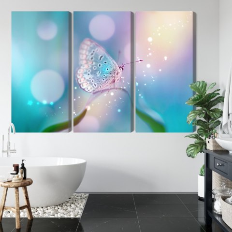 Obraz Wieloczęściowy Delikatny Motyl Na Źdźble Trawy W Skali Makro Canvas 120x80 LBS-3963-C120-80_3X40-80