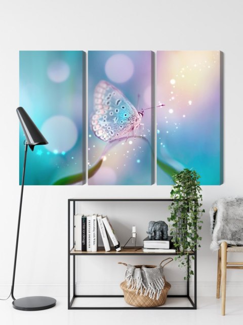 Obraz Wieloczęściowy Delikatny Motyl Na Źdźble Trawy W Skali Makro Canvas 120x80 LBS-3963-C120-80_3X40-80