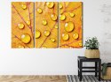 Obraz Wieloczęściowy Krople Wody Na Jesiennym Liściu Makro Canvas 120x80 LBS-3818-C120-80_3X40-80