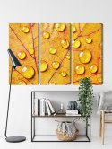 Obraz Wieloczęściowy Krople Wody Na Jesiennym Liściu Makro Canvas 120x80 LBS-3818-C120-80_3X40-80