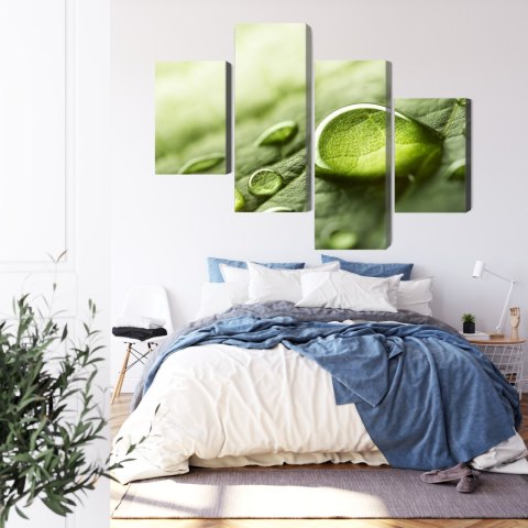 Obraz Wieloczęściowy Krople Wody Na Liściu W Skali Makro Canvas 120x75 LBS-3681-C120-75_2X30-75_2X30-45