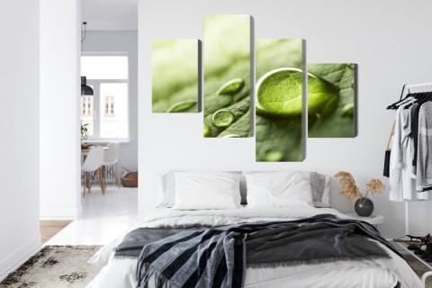 Obraz Wieloczęściowy Krople Wody Na Liściu W Skali Makro Canvas 120x75 LBS-3681-C120-75_2X30-75_2X30-45