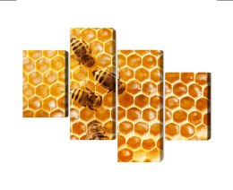 Obraz Wieloczęściowy Pszczoły Na Plastrze Miodu Canvas 120x75 LBS-3891-C120-75_2X30-75_2X30-45