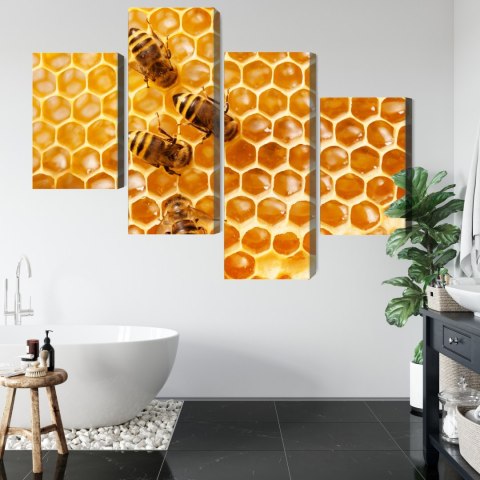 Obraz Wieloczęściowy Pszczoły Na Plastrze Miodu Canvas 120x75 LBS-3891-C120-75_2X30-75_2X30-45