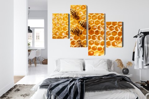 Obraz Wieloczęściowy Pszczoły Na Plastrze Miodu Canvas 120x75 LBS-3891-C120-75_2X30-75_2X30-45