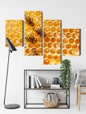 Obraz Wieloczęściowy Pszczoły Na Plastrze Miodu Canvas 120x75 LBS-3891-C120-75_2X30-75_2X30-45