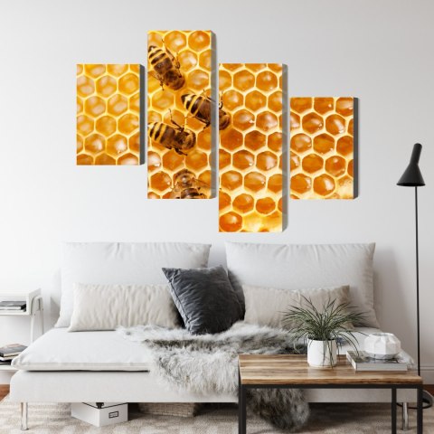 Obraz Wieloczęściowy Pszczoły Na Plastrze Miodu Canvas Naturalny 80x50 LBS-3891-NC80-50_2X20-50_2X20-30