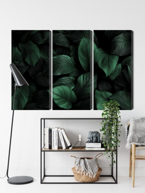 Obraz Wieloczęściowy Zielone Liście W Skali Makro Canvas 120x80 LBS-3713-C120-80_3X40-80