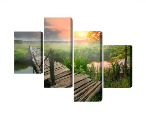 Obraz Wieloczęściowy Łąka O Świcie Canvas 120x75 LBS-4641-C120-75_2X30-75_2X30-45