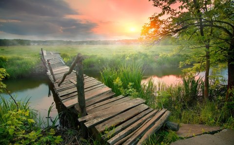 Obraz Wieloczęściowy Łąka O Świcie Canvas 120x75 LBS-4641-C120-75_2X30-75_2X30-45