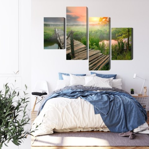 Obraz Wieloczęściowy Łąka O Świcie Canvas 120x75 LBS-4641-C120-75_2X30-75_2X30-45