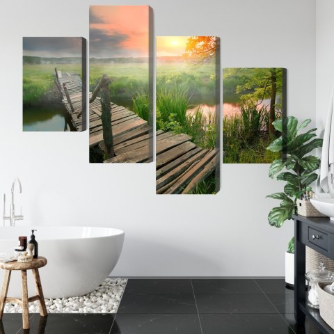 Obraz Wieloczęściowy Łąka O Świcie Canvas 120x75 LBS-4641-C120-75_2X30-75_2X30-45