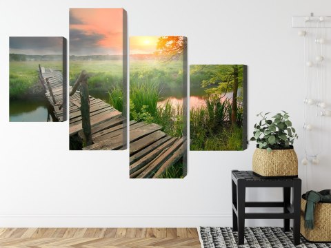 Obraz Wieloczęściowy Łąka O Świcie Canvas 120x75 LBS-4641-C120-75_2X30-75_2X30-45