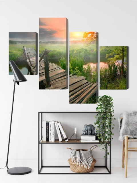 Obraz Wieloczęściowy Łąka O Świcie Canvas 120x75 LBS-4641-C120-75_2X30-75_2X30-45